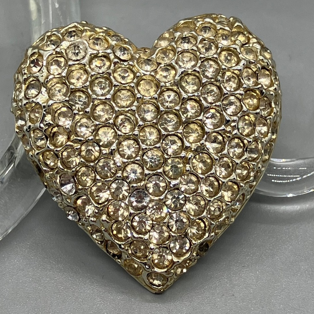 Vintage Silve Pave Rhinestone Heart Pin / Brooch - signed Lamour Toujour